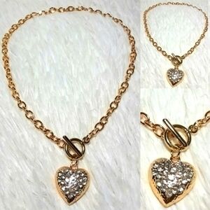 Love Links Chunky CZ Heart Charm Necklace